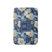 Glam Blue Ivory Flowers Custom Name Bath Mat バスマット (正面縦)