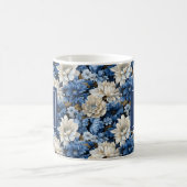Glam Blue Ivory Flowers Custom Name Coffee Mug コーヒーマグカップ (中央)