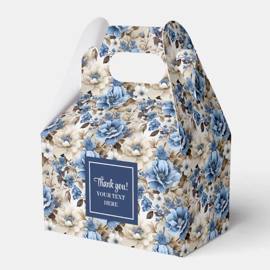 Glam Blue Ivory Flowers Custom Name Favor Box フェイバーボックス