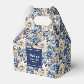 Glam Blue Ivory Flowers Custom Name Favor Box フェイバーボックス (正面サイド)