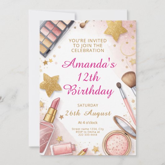 Glam Blush Pink Spa Birthday Party 招待状 (正面)