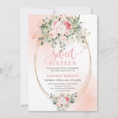Glam Blush Rose Gold Sweet Sixteen Birthday Invite 招待状 (正面)