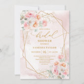 Glam Boho Blush Gold Glitter Bridal Shower Invites 招待状 (正面)