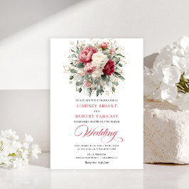 Glam Boho Blush White Gold Wedding Invitation 招待状