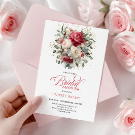 Glam Boho Burgundy Blush Floral Greenery Shower 招待状