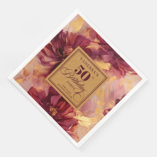 Glam Boho Burgundy Blush Gold Floral 50th Birthday (コーナー)