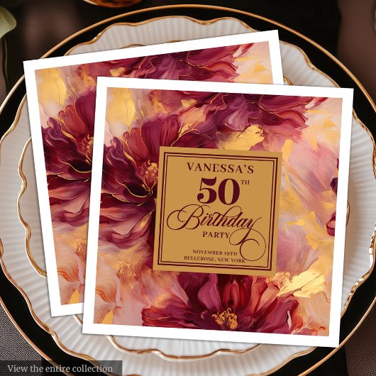 Glam Boho Burgundy Blush Gold Floral 50th Birthday