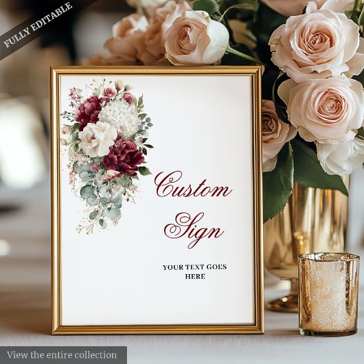 Glam Boho Burgundy White Wedding Custom Sign ポスター