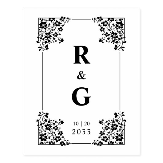 Glam Botanical Frame Wedding Initials ラバースタンプ (インプリント)