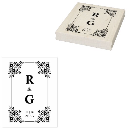 Glam Botanical Frame Wedding Initials ラバースタンプ (押印)