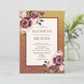 Glam Burgundyバラ金ゴールドフローラ写真結婚の 招待状 (スタンド正面)