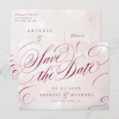 Glam burgundyヴィンテージ書が日付を保存 案内ポストカード (正面/裏面)