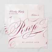Glam burgundy書道ヴィンテージ結婚式RSVP インビテーションポストカード (正面/裏面)