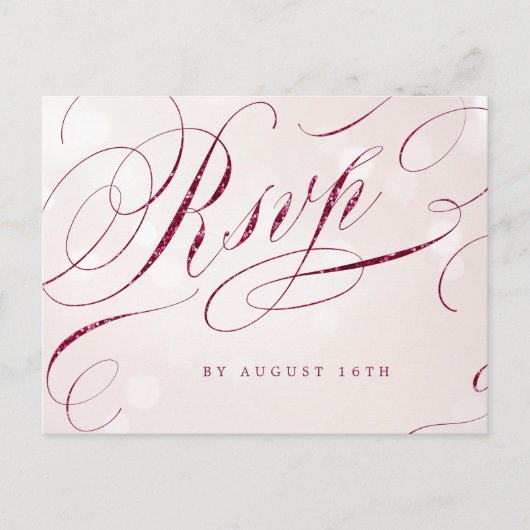 Glam burgundy書道ヴィンテージ結婚式RSVP インビテーションポストカード (正面)