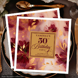Glam Burgundy Blush Gold Floral 50th Birthday  