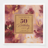 Glam Burgundy Blush Gold Floral 50th Birthday   (正面)