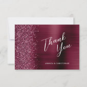 Glam Burgundy Metallic 結婚's Flat Thank You カード (正面)