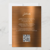 Glam Burnt Orange Brushed Metal QR Code Wedding 招待状 (裏面)