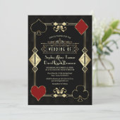 Glam Casino Gold Art Deco Fleur-de-Lis Wedding 招待状 (スタンド正面)