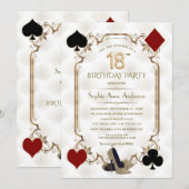 Glam Casino Night Gold Art Deco 18th Birthday  招待状 (正面/裏面)