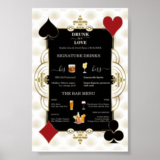 Glam Casino Wedding Drunk In Love Wedding Bar Sign ポスター (正面)