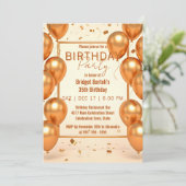 Glam Champagne Gold Balloons and Confetti Birthday 招待状 (スタンド正面)