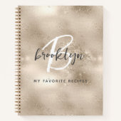 Glam Champagne Gold Monogram Recipe Book ノートブック (正面)