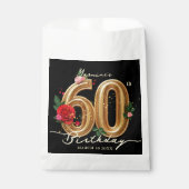 Glam Chic Gold Red Roses on Black 60th Birthday フェイバーバッグ (正面)