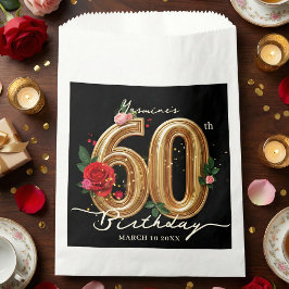 Glam Chic Gold Red Roses on Black 60th Birthday フェイバーバッグ