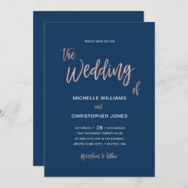 Glam Chic Navy &バラ金ゴールド結婚式招待状カード 招待状