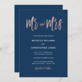 Glam Chic Navy & Navyバラ金ゴールドミスター&ミセス・ウェディング・ア招待 招待状 (正面/裏面)