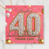 Glam Chic Pink Gold Pearl 40th Birthday Thank You フェイバータグ (正面)