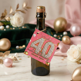 Glam Chic Pink Gold Pearl 40th Birthday Thank You フェイバータグ