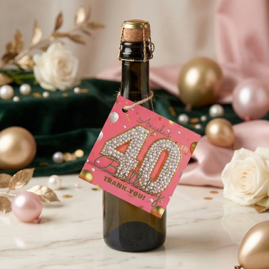 Glam Chic Pink Gold Pearl 40th Birthday Thank You フェイバータグ