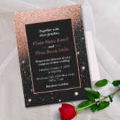 glam chic rose gold Glitter gold frame wedding 招待状