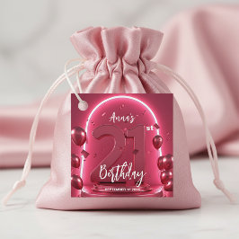 Glam Chic Vibrant Neon Pink 21st Birthday Party フェイバータグ