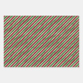 Glam Christmas Red Green Silver Damask Stripes ラッピングペーパーシート (正面)