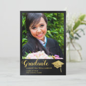 Glam Class of 2025ブラックと金ゴールド写真卒業 案内状 (スタンド正面)