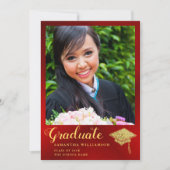Glam Class of 2025赤と金ゴールド写真卒業 案内状 (正面)