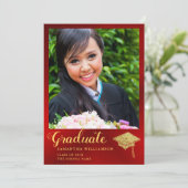 Glam Class of 2025赤と金ゴールド写真卒業 案内状 (スタンド正面)