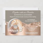 Glam Coastal Shell Beach Wedding Invitation 招待状 (正面)