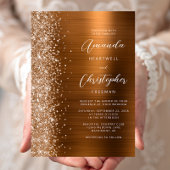 Glam Copper Brushed Metal Glitter Wedding 招待状