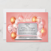 Glam Coralノートパソモダンコン仮想ベビーガールシャワー 招待状 (正面)