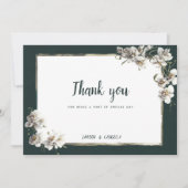 Glam dark green金ゴールド白蘭の花ありがとう 招待状 (正面)