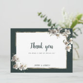 Glam dark green gold white orchid flower Thank You 招待状 (スタンド正面)