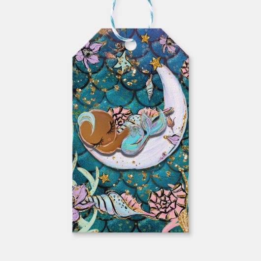 Glam Dark Mermaid Boy Baby Shower誕生日パーティー ギフトタグ (正面)