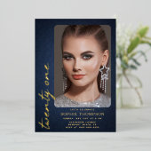 Glam Denim Diamonds Blue金ゴールド21th Birthday写真 箔招待状 (立ち正面)