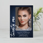 Glam Denim Diamonds Blue Jeans 21th Birthday写真 箔招待状 (立ち正面)