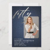 Glam Denim Diamonds Blue White 50誕生日写真 招待状 (正面)