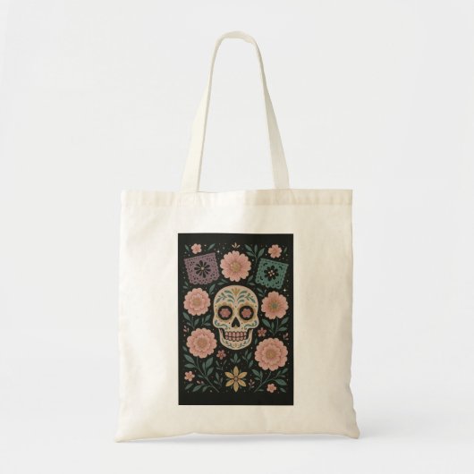 Glam Día de los Muertos Sugar Skull Tote Bag トートバッグ (正面)